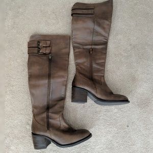 Brown distress riding boots